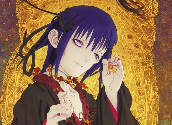 Prompt: a witch casting a spell, mysticism, magic, dark, digital, concept art, Kyoto animation,last exile, blue submarine no. 6, katsura masakazu, gustav klimt,loish, murata range, kawaii, studio lighting, manga, bright colors, anime, alphonse mucha, beautiful, 35mm lens, vibrant high contrast, gradation, jean giraud, moebius, fantasy, rule of thirds, unreal engine, fibonacci, intricate, cel shaded, blender npr, flat, matte print, smooth, Kuvshinov