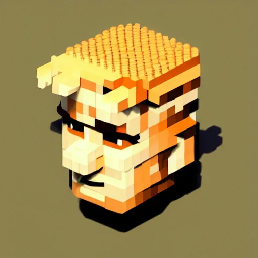 Image similar to an isometric head of donald trump, game art, voxels