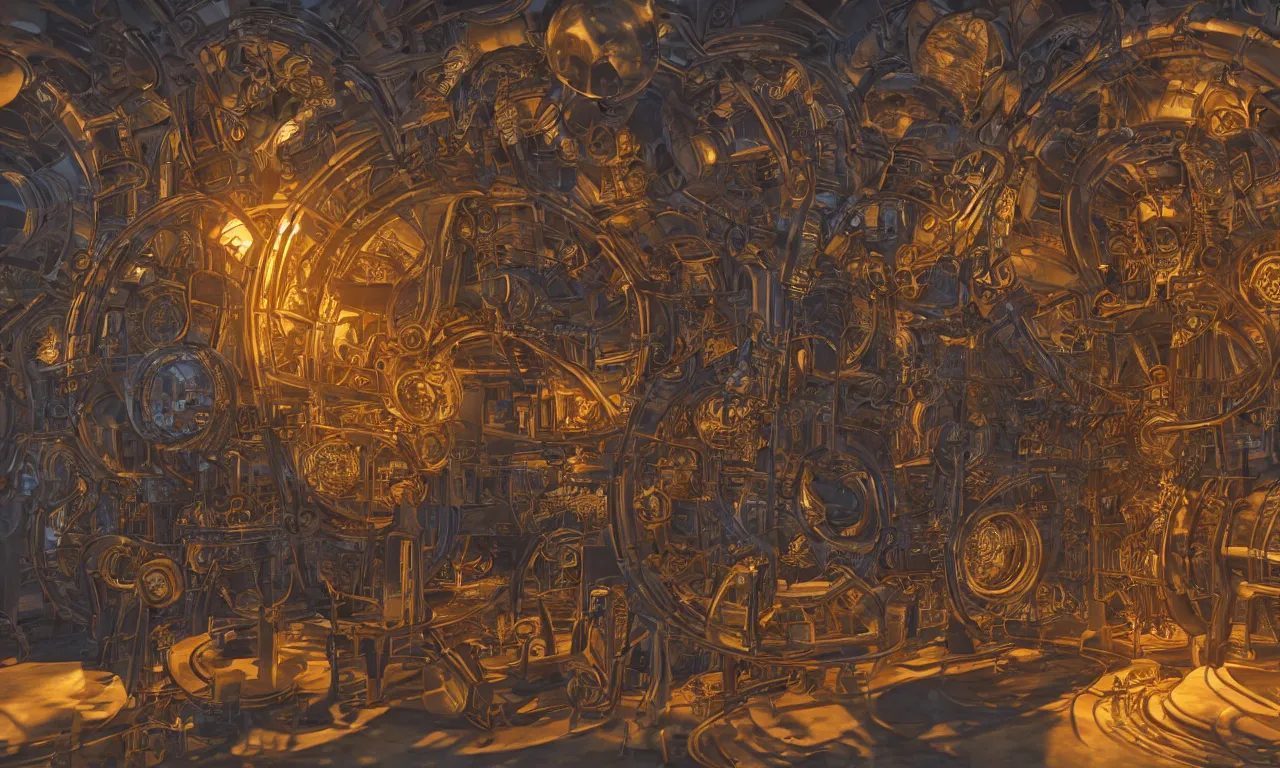 Prompt: steampunk engine laboratory 3 d volume kaleidoscope chakra digital color stylized concept substance natural color scheme, global illumination ray tracing hdr fanart arstation by sung choi and eric pfeiffer and gabriel garza and casper konefal