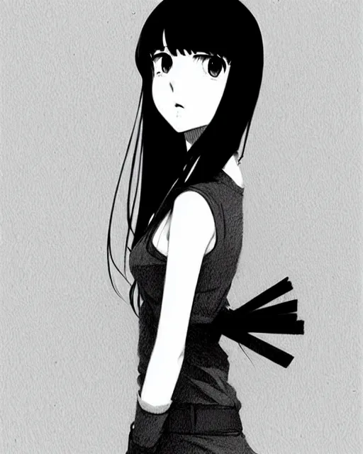 Prompt: portrait of cute girl, illustration concept art, anime, manga, pencil sketch, black and white trending pixiv fanbox, art by ilya kuvshinov and ghibli