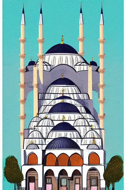 Image similar to mosque in istanbul, illustration, in the style of katinka reinke