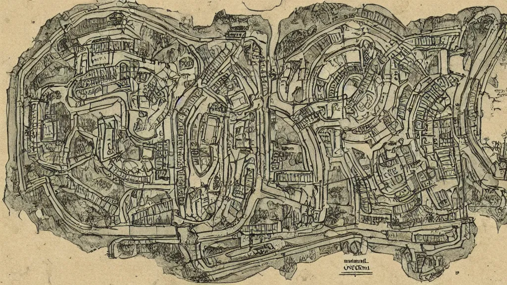 Image similar to a very detailed and stylized indoor map of a sewer beneath the religious capitol for game of d & d.