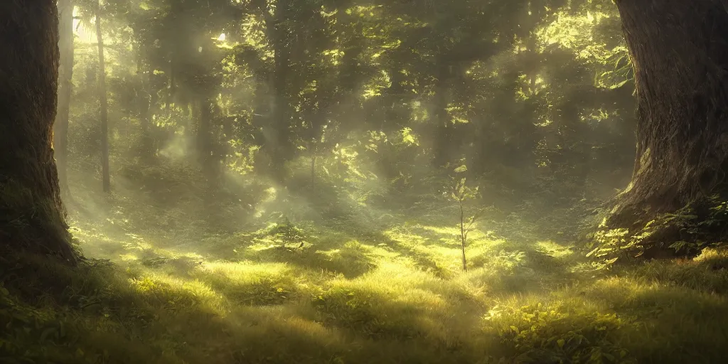 Image similar to a forest, oil painting, cinematic angle, hyperrealistic, volumetric lighting, dynamic, Studio Ghibli, digital art, octane render, post-processing, beautiful composition, trending on artstation, masterpiece