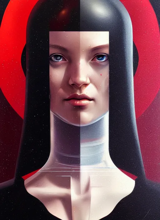 Image similar to portrait of female android, symmetry, intricate, elegant, highly detailed, smooth, sharp focus, concept art, digital painting, illustration, artstation, by fra angelico, sandra chevrier and greg ruthkowski