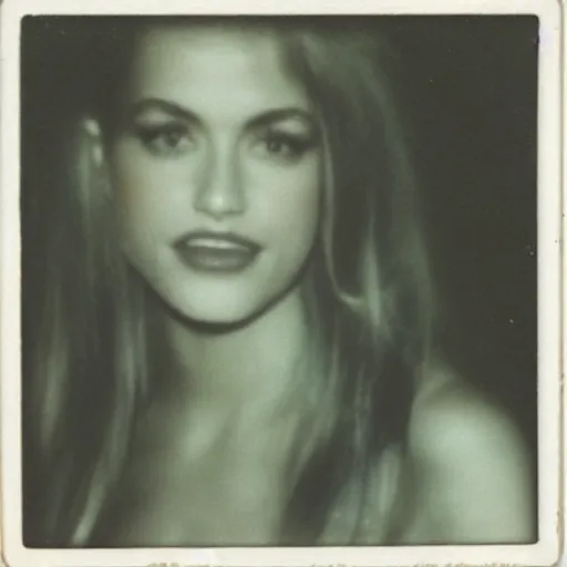 Image similar to photo of a beautiful woman with multiple rows of teeth like a shark soft lighting Polaroid 1980s