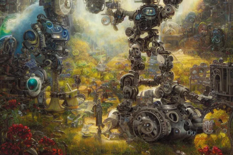 Image similar to derpy shiny mechanical android robots, Lilia Alvarado, Sophie Anderson, Mark Arian, Bob Byerley, Charlie Bowater, Mark Brooks, Steve Henderson, Justin Gerard, Arthur Hughes, Edward Robert Hughes, Mark Keathley, Victor Nizovtsev, Carlos Shwabe, Ross Tran, WLOP