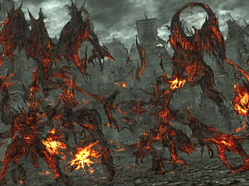 Prompt: Dark Souls Demon Ruins as a PS1 video game landscape