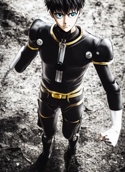 Image similar to A full portrait photo of real-life genos one punch man, f/22, 35mm, 2700K, lighting, perfect faces, award winning photography.