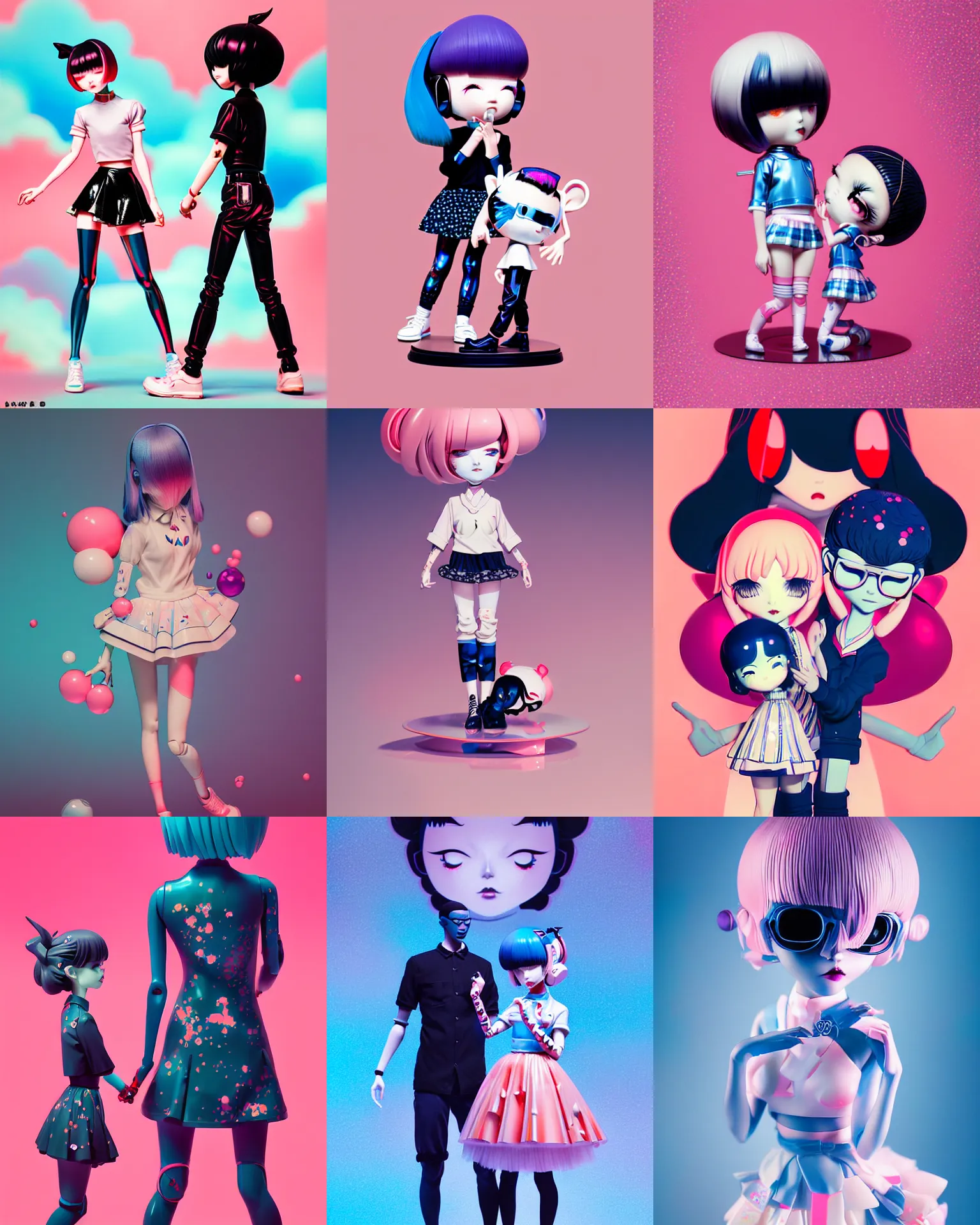 Prompt: james jean and ilya kuvshinov isolated vinyl figure cuteharajuku girl, expert figure photography, dynamic pose, interesting color palette material effects, glitter accents on figure, anime stylized, accurate fictional proportions, high delicate defined details, holographic undertones, ethereal lighting, editorial awarded