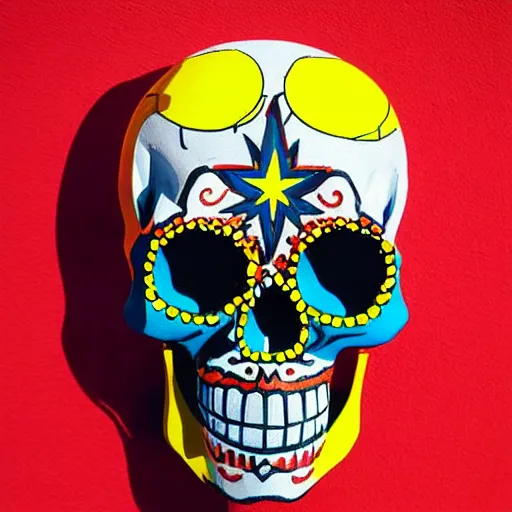 Prompt: a fine detail pop art skull sculpture