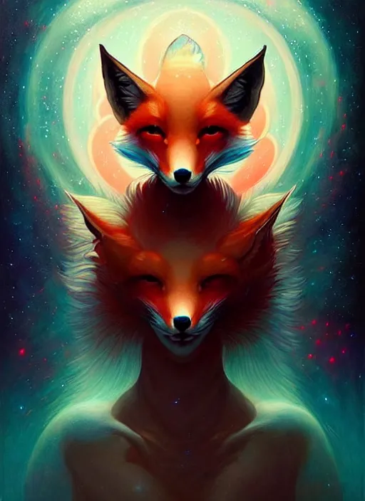 Prompt: symmetry!! virgo the fox!!!! highly detailed, high contrast, light reflection, trippy, nebula, trending on art station by artgem, by peter mohrbacher, by wlop, by ruan jia