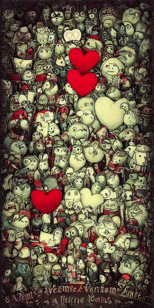 Image similar to a vintage valentine's day scene by alexander jansson and where's waldo