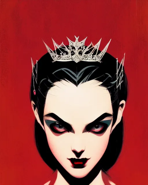 Prompt: beautiful vampire princess with tiara, symmetrical face, evil, portrait, cinematic, dramatic, powerful, super detailed and intricate, by koson ohara, by darwyn cooke, by greg rutkowski, by satoshi kon