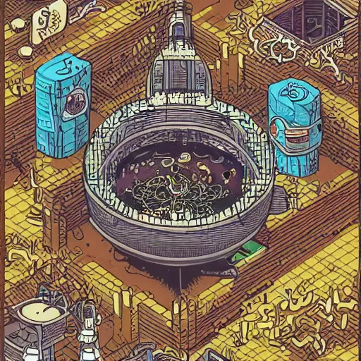 Prompt: the god of the church of the flying spaghetti monster, isometric, by dan mumford