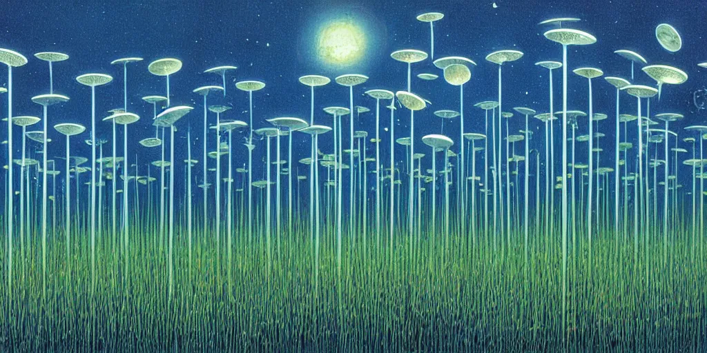 Image similar to Artwork by Tim White of the cinematic view of a forest of giant diatoms.