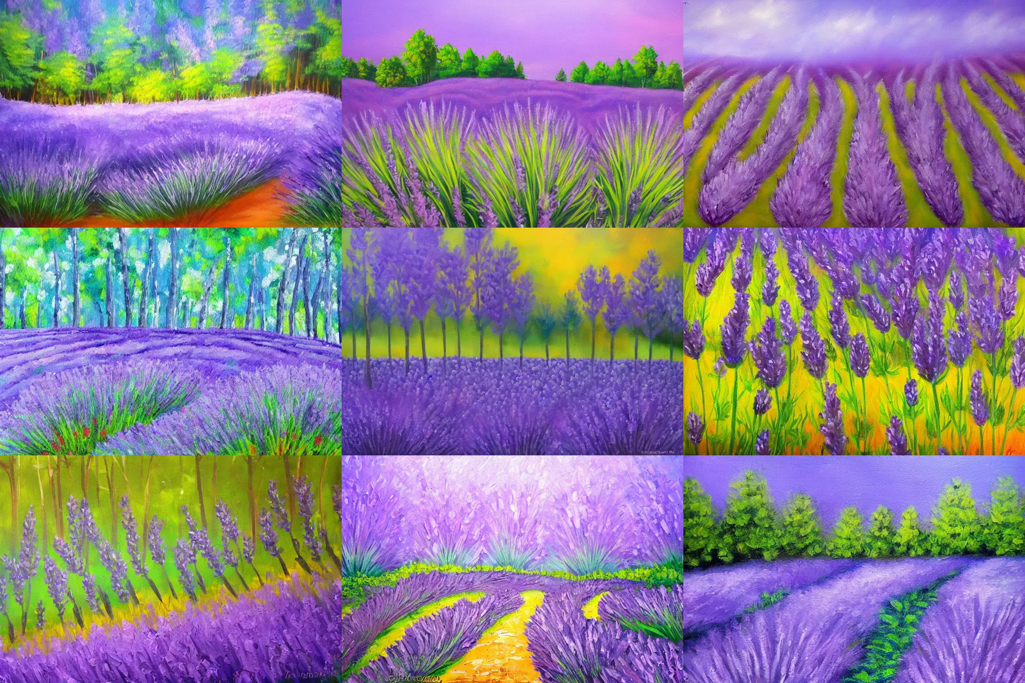 Prompt: lavender forest, high quality painting, colorful, award winning