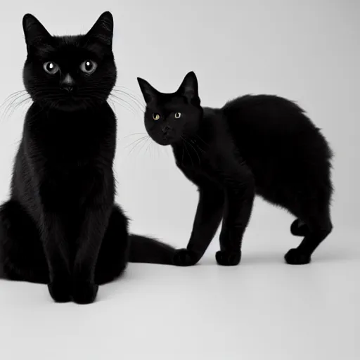 Prompt: national geographic photograph of a mischeivious black cat sitting in a white room