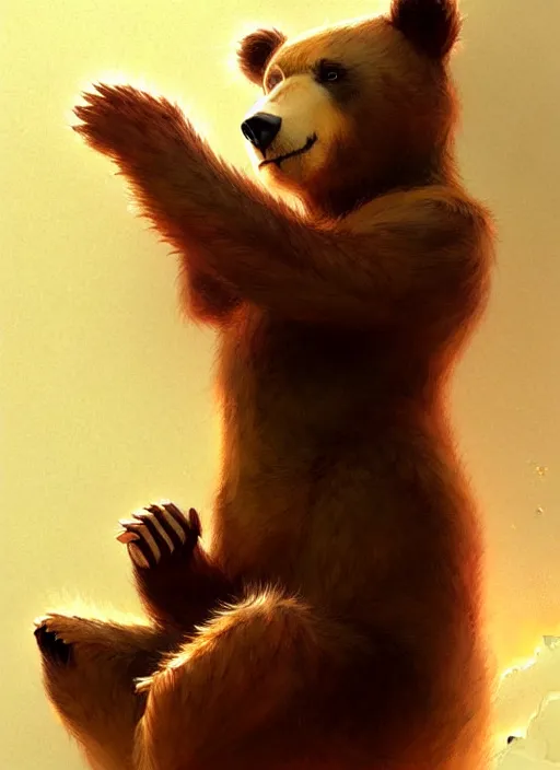 Image similar to cute cartoon bear, sharp focus, illustration, highly detailed, digital painting, concept art, matte, art by wlop and artgerm and greg rutkowski and alphonse mucha, masterpiece