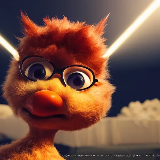 Prompt: photorealistic chicken little from the movie chicken little, award winning octane render, concept art, photorealism