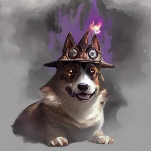 Prompt: a corgi warlock illustration by greg rutkowski