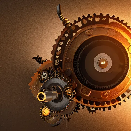 Image similar to octane render of a mechanical wind-up steampunk cd player with gears