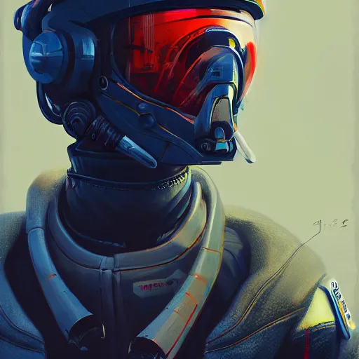 Image similar to concept art of cyberpunk pilot fighter by jama jurabaev, brush stroke, scifi accessories, trending on artstation, symmetry, high quality, extremely detailed, joseph cross