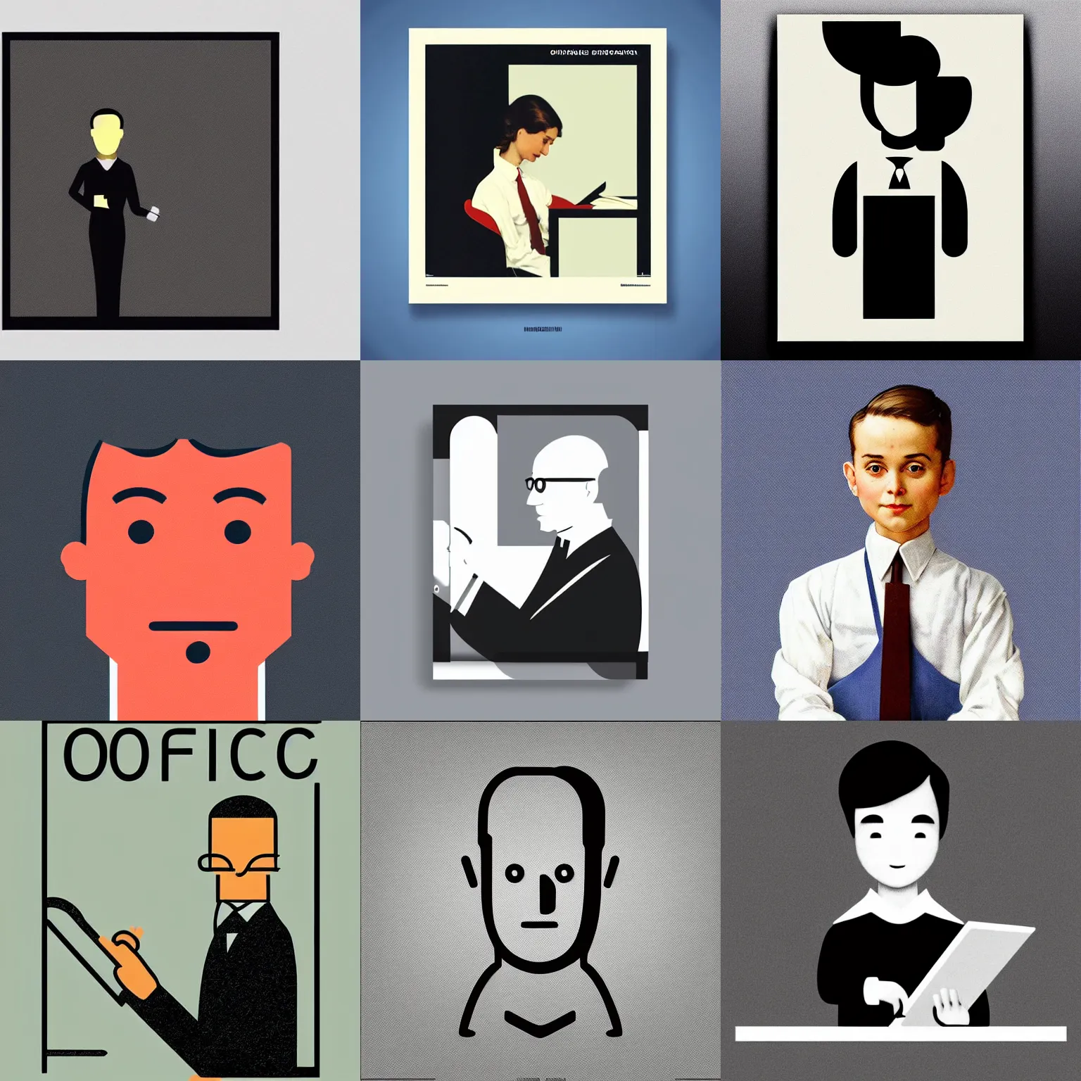 Image similar to icon of office worker stylized minimalist from behance, ios, vintage, magazine illustration, by norman rockwell, william - adolphe bouguereau, pixar, philippe starck, jony ive, dieter rams, henry dreyfuss, naoto fukasawa