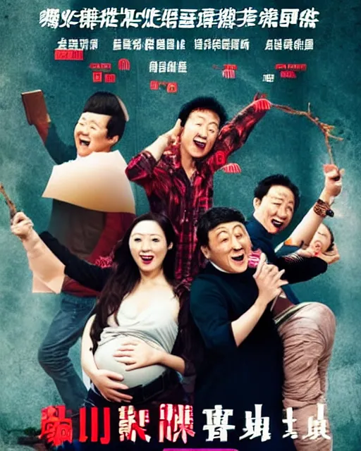 Prompt: Poster for a Chinese comedy movie about a pregnant man