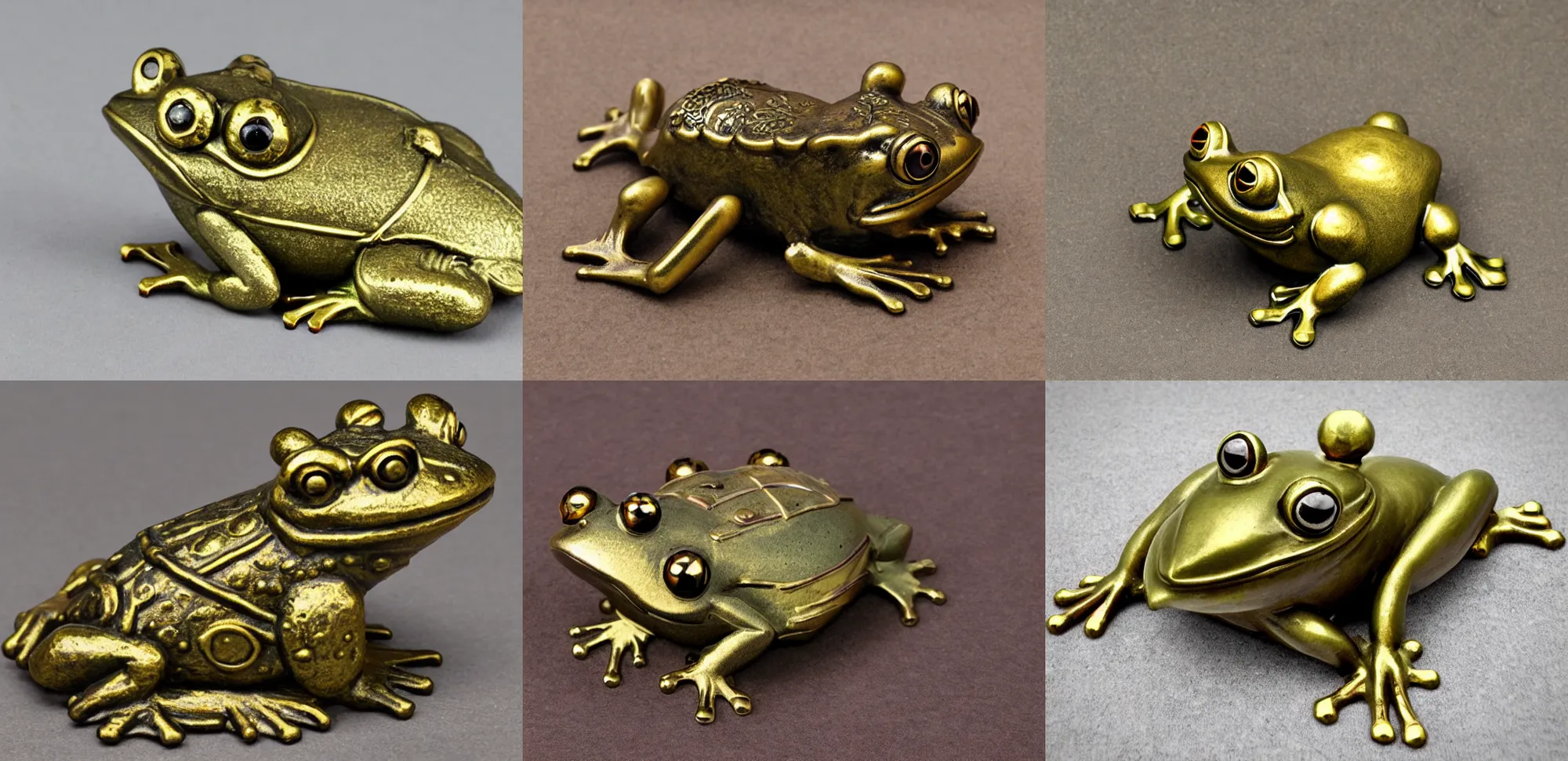 Prompt: brass steampunk frog facing the camera