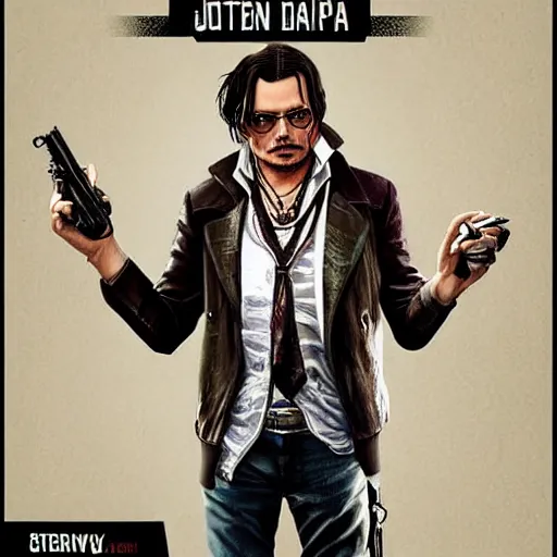 Image similar to Johnny Depp in GTA V Cover art by Steven Bliss, artstation, no text