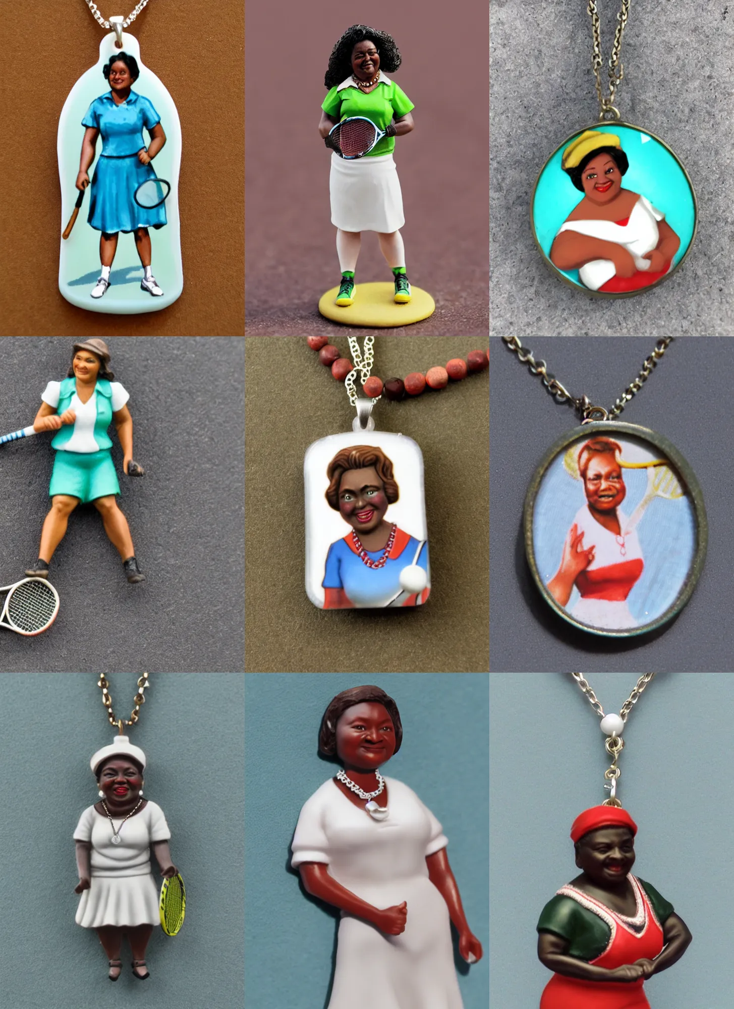 Prompt: 80mm resin detailed Miniature of a Hattie McDaniel in tennis wear, necklace ;Miniature product Photo, 4K, Full body