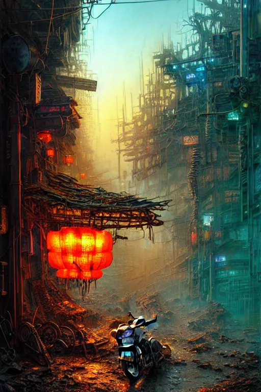 Prompt: postapocalyptic China james gurney, dan luvisi, Petros Afshar, tim hildebrandt, liam wong, Mark Riddick, thomas kinkade, ernst haeckel, dan mumford, trending on artstation, josephine wall, WLOP, cgsociety by Gediminas Pranckevicius, trending on cgsociety and DeviantArt