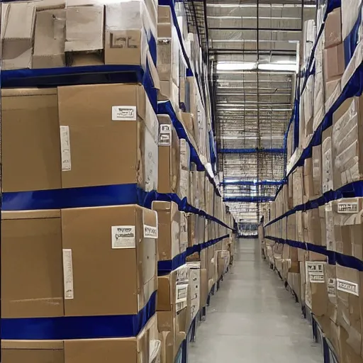 Image similar to 2 slides the first a warehouse full of boxes, the second is the same picture but boxes are masked