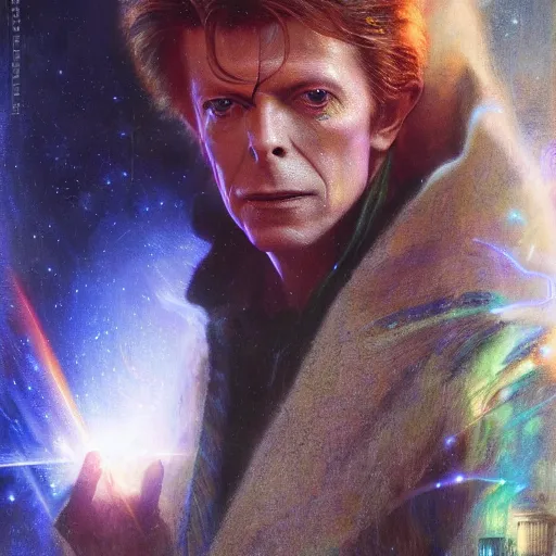 Image similar to david bowie as doctor who, radiant light, caustics, heroic, bright iridescent light, by gaston bussiere, bayard wu, greg rutkowski, maxim verehin