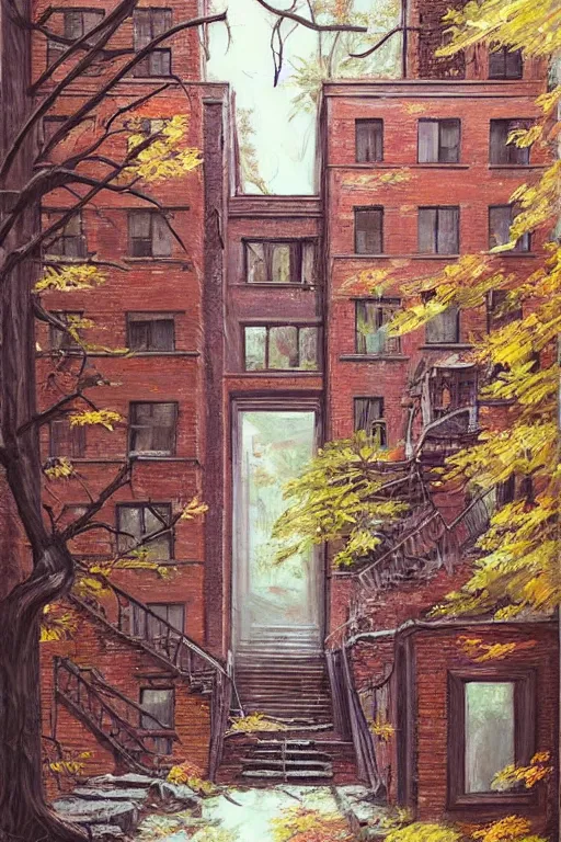 Image similar to (((((a ramshackle manhattan brick brownstone deep in the forest))))) by Jeremy Fenske!!!!!!!!!!!!!!!!!!!!!!!!!!!