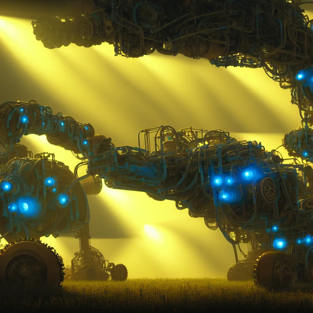 Prompt: factorio, automation, pollution, machina, soft cyan lighting, close up, crepuscular rays, realistic octane render, 8k, ultra detailed, concept art, painted by gaston bussiere