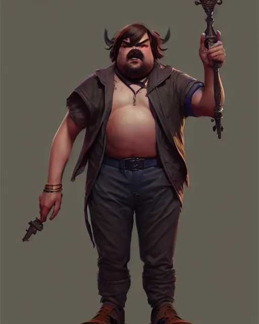 Image similar to full body character concept art of jack black | | distinct - fine, key visual, realistic shaded perfect face, fine details by stanley artgerm lau, wlop, rossdraws, james jean, andrei riabovitchev, marc simonetti, sakimichan, and jakub rebelka, trending on artstation