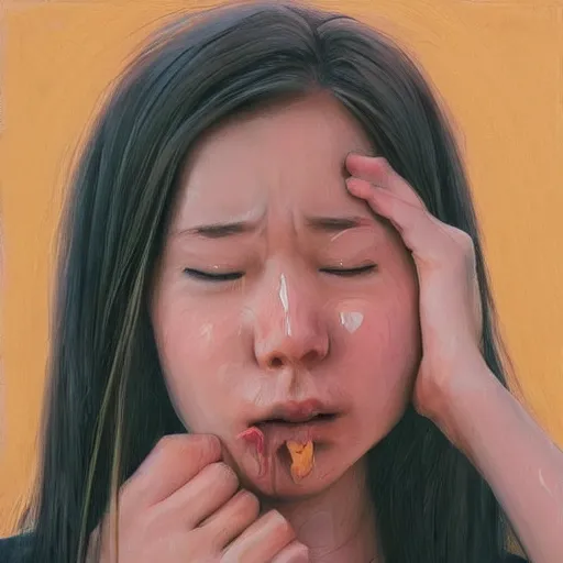 Image similar to “a pretty girl crying, realism, trending on artstation”