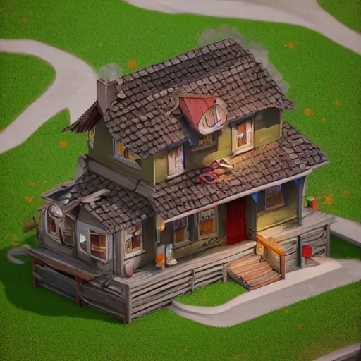 Image similar to isometric 3 d cute house, smoth 3 d illustration, cinematic matte painting, soft render, servando lupini, handpaint texture, blender, 3 dcoat