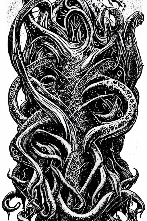 Prompt: cthulhu rising from the water, movie poster, black ink on paper, trending on artstation, beautiful, intricate, detailed