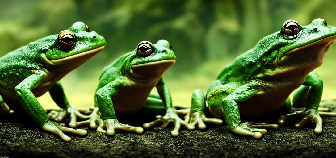 Prompt: movie scene from lord of the rings with frogs, cinematic still, action shot, 8 k hdr