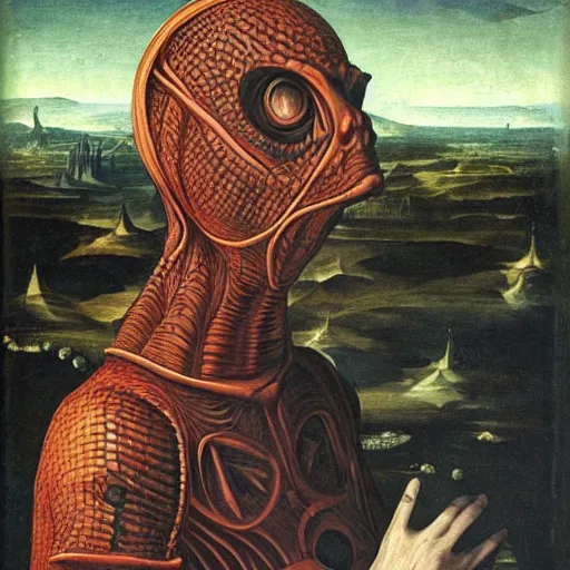 Prompt: Reptilian Space Pope, Far Future, Sci-Fi, Year 10,000, Renaissance Art