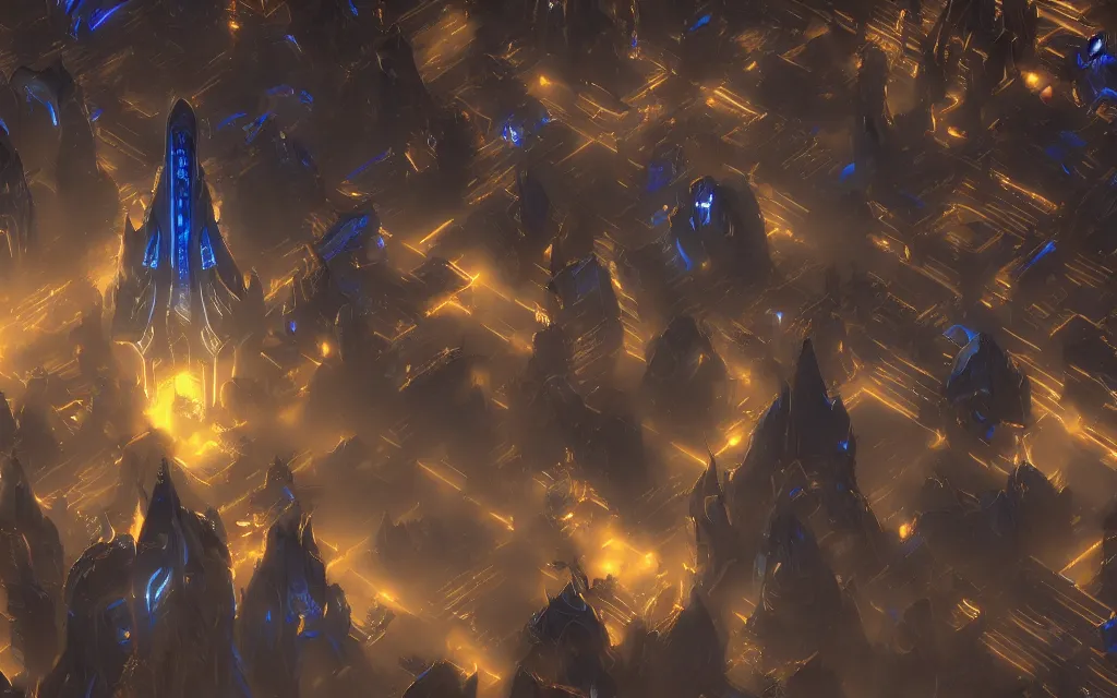 Image similar to protoss structure city, cinematic dramatic lighting, beautiful