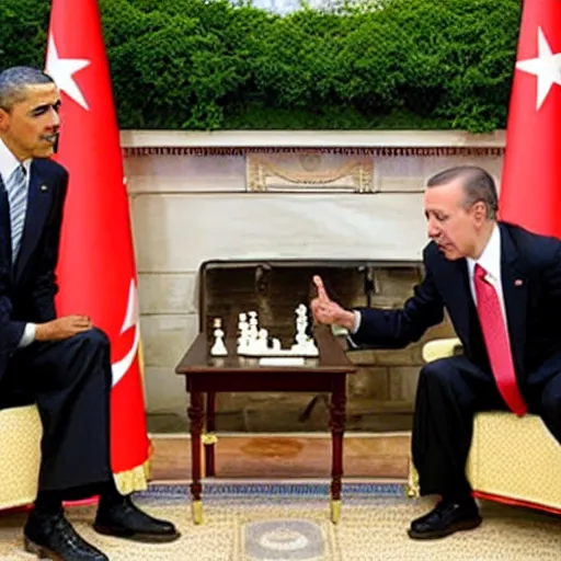 Image similar to barack obama and recep tayyip erdogan playing chess