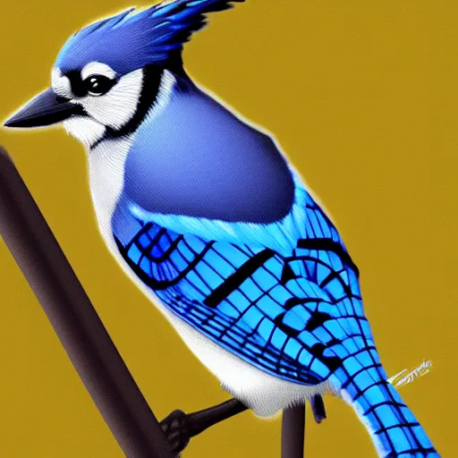 Prompt: a blue jay digital art.