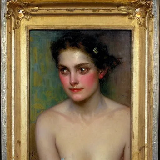 Prompt: a young person, half male and half female, gaston bussiere