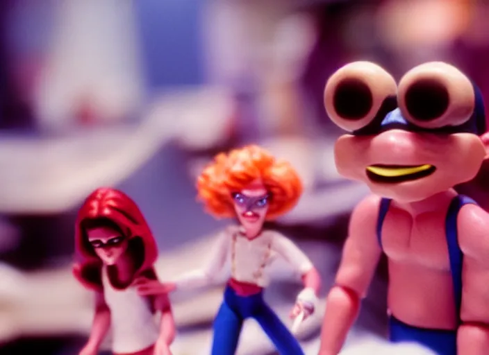 Image similar to 1 9 8 0 s cinematic screenshot cinestill portrait of a stop motion claymation film starring the xmen, shallow depth of field, 1 8 mm, f 1. 8