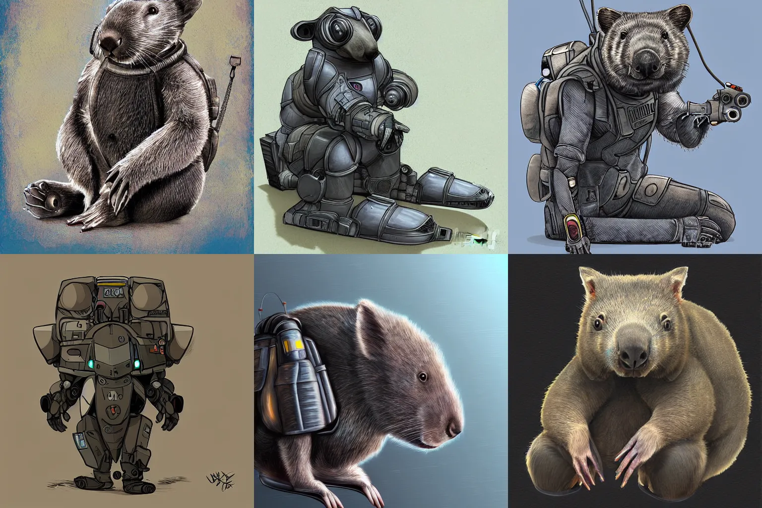 Prompt: wombat sitting in a mech suit, digital art