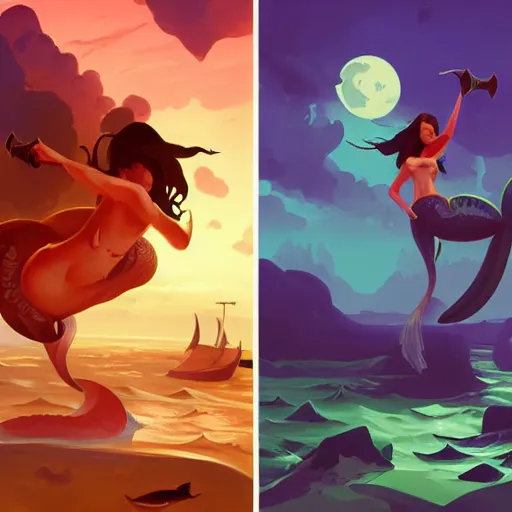 Image similar to painting mermaid treasure on sea of thieves game avatar hero smooth face median photoshop filter cutout vector, behance hd by jesper ejsing, by rhads, makoto shinkai and lois van baarle, ilya kuvshinov, rossdraws global illumination