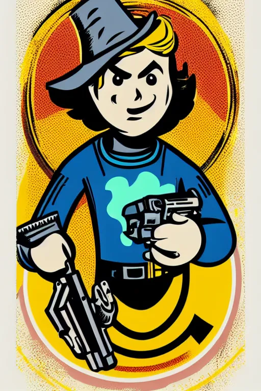 Image similar to fallout 7 6 retro futurist illustration art by butcher billy, sticker, colorful, illustration, highly detailed, simple, smooth and clean vector curves, no jagged lines, vector art, smooth andy warhol style